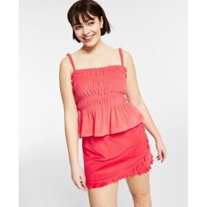 Bar III Watermelon Punch Red Orange Terry Ruffled Top Skirt Set Size L Large New